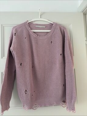 Distressed Crewneck Sweater in Dusty Rose